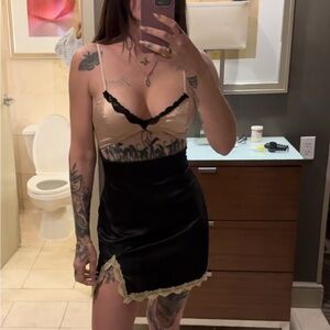 Patrece Lace Mini Dress in Black & Gold
